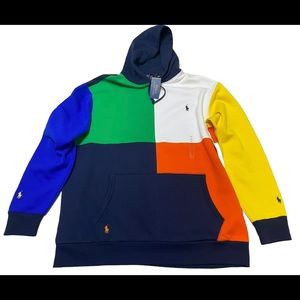 Polo Multi Color Block Fleece Pullover Hoodie